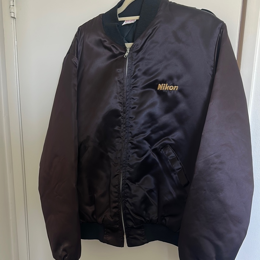 Vintage Nikon Black Bomber Jacket for Men